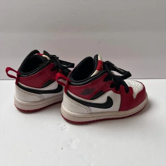 Kids Jordan 1 Red White with Black Swoosh Shoes Size 5C Black Laces - Picture 6 of 12